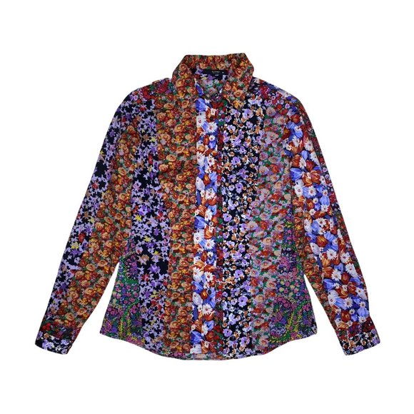 ETRO Women's Italian Tailored Floral Patchwork Long Sleeve Button Front Shirt